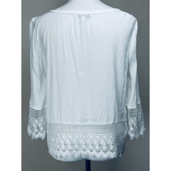 American Eagle Outfitters® White 3/4 Sleeve Blouse w/Embroidered Lace S/P India - Picture 7 of 15